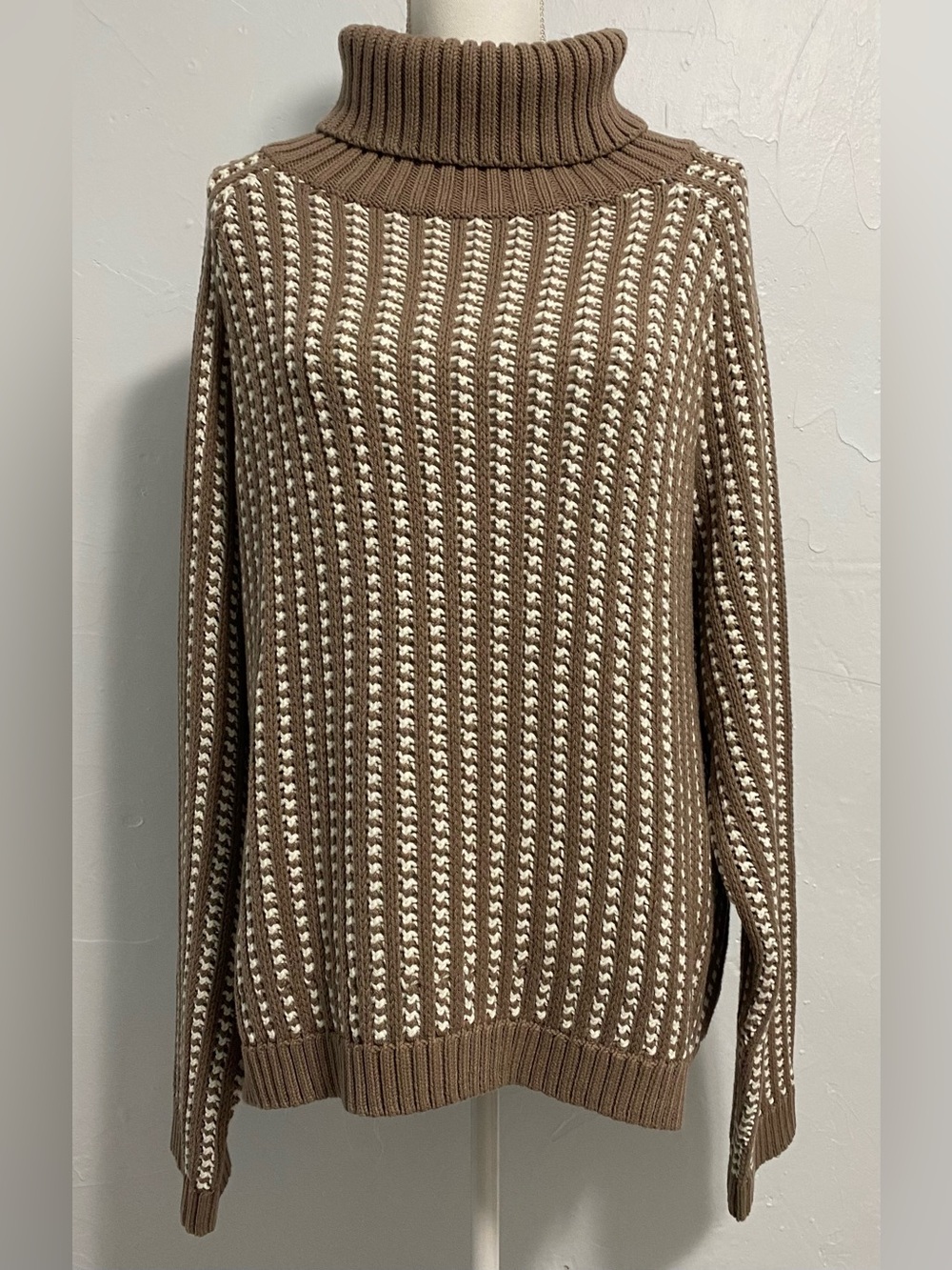 Two-Tone Brown & Cream Cowl Neck Sweater